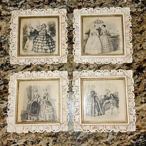 Vintage Victorian pictures set of 4 Pastilace frames Rare find